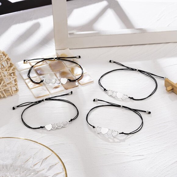 Favorite Best Friend Bracelets with Heart Charms - Adjustable Stainless Steel Fr - Picture 4 of 7